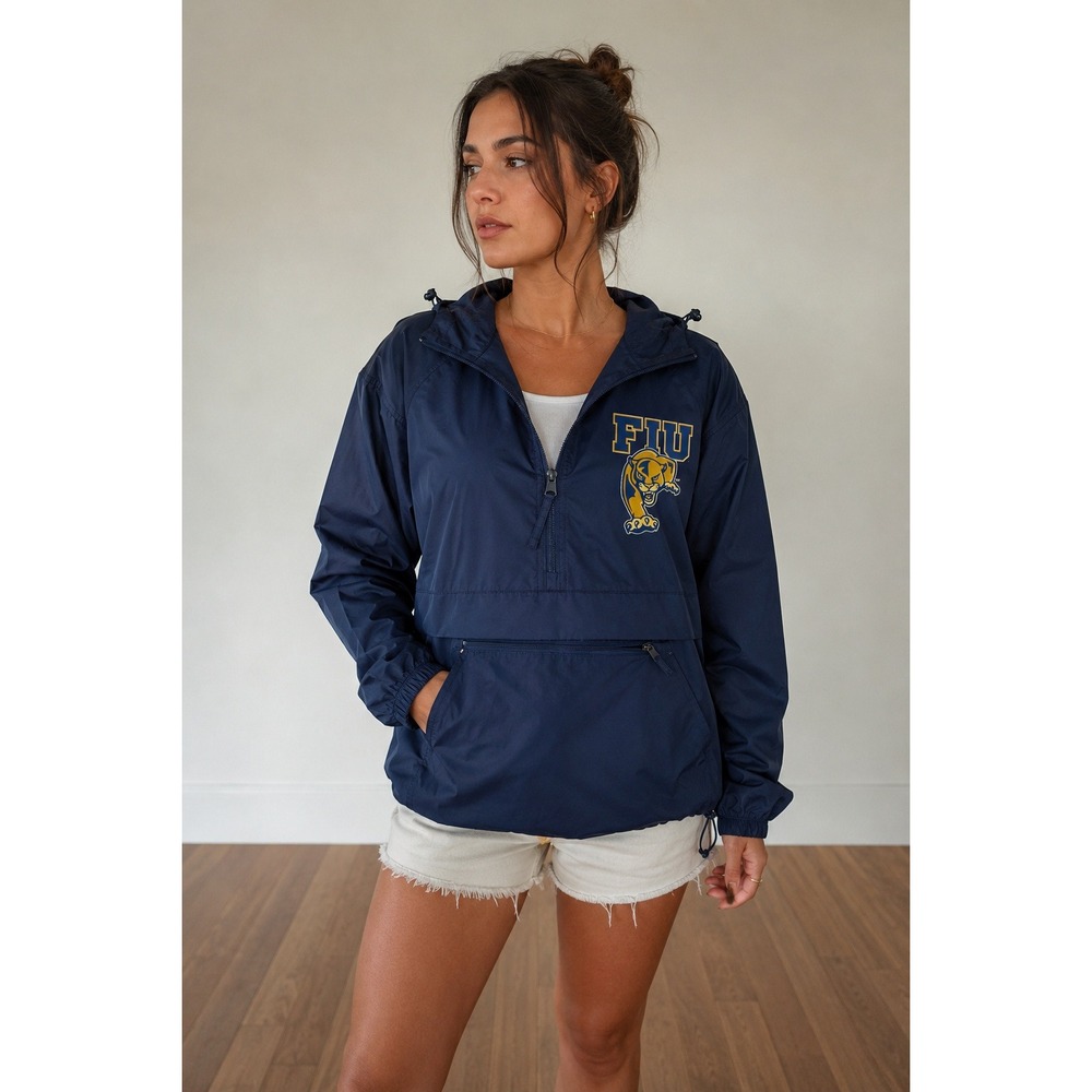 Champion FIU Panthers Navy Windbreaker Hooded Jacket M Collegiate Varsity Unisex